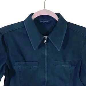 Express Black Denim “50’s” Moto Zip Collared Cropped Jean Jacket (Size 1/2)